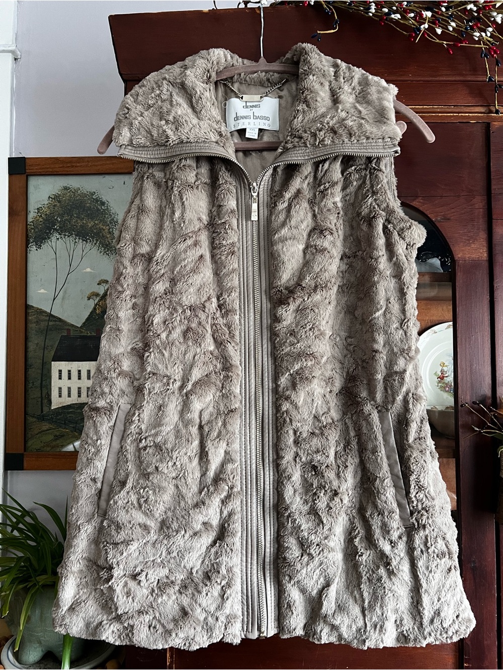 Dennis by Dennis basso sterling Plush Faux-Fur Zip Vest in Taupe